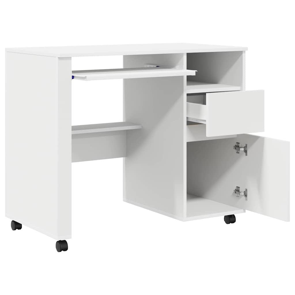 Bureau met Wielen met lade Wit 91 x 50 x 77 cm Bewerkt hout is nu te koop bij PeponiXL, paradijselijk wonen!