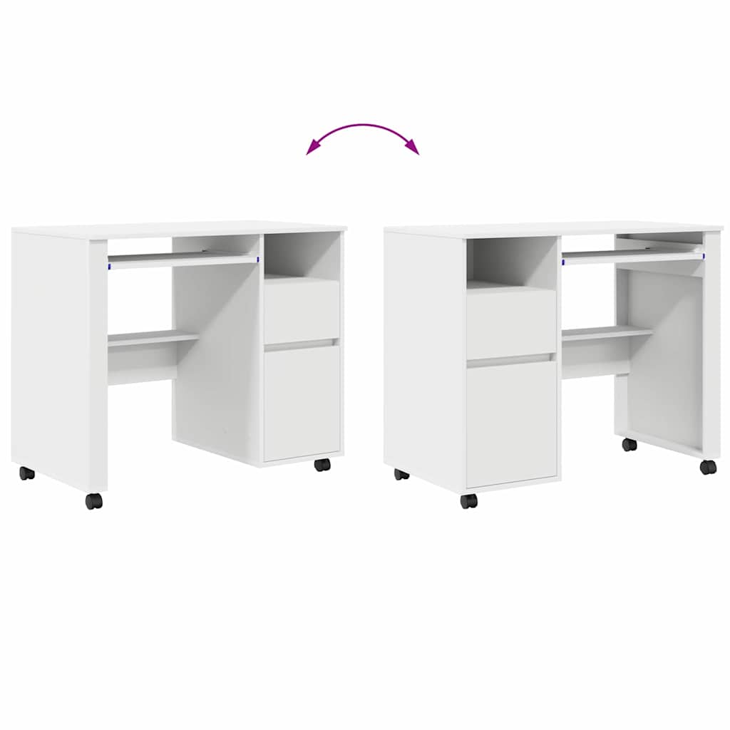 Bureau met Wielen met lade Wit 91 x 50 x 77 cm Bewerkt hout is nu te koop bij PeponiXL, paradijselijk wonen!