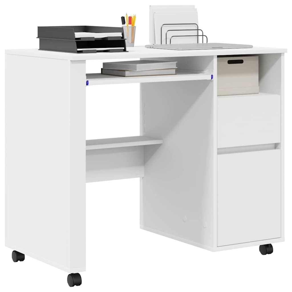 Bureau met Wielen met lade Wit 91 x 50 x 77 cm Bewerkt hout is nu te koop bij PeponiXL, paradijselijk wonen!