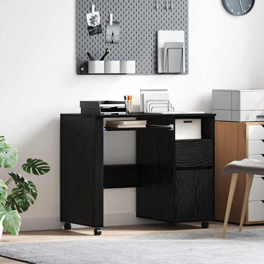 Bureau met Wielen Zwart Eiken 91 x 50 x 77 cm Bewerkt hout is nu te koop bij PeponiXL, paradijselijk wonen!