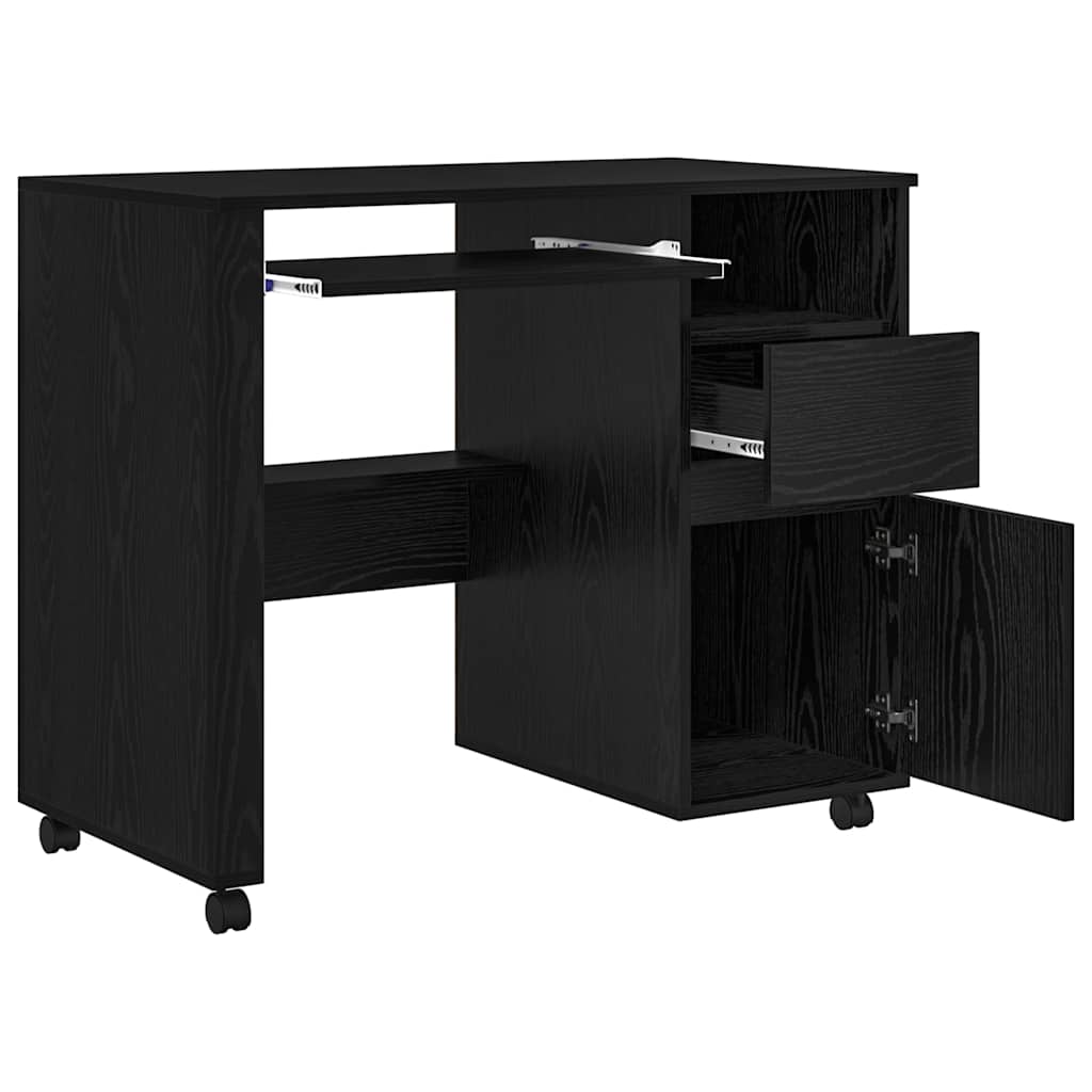 Bureau met Wielen Zwart Eiken 91 x 50 x 77 cm Bewerkt hout is nu te koop bij PeponiXL, paradijselijk wonen!