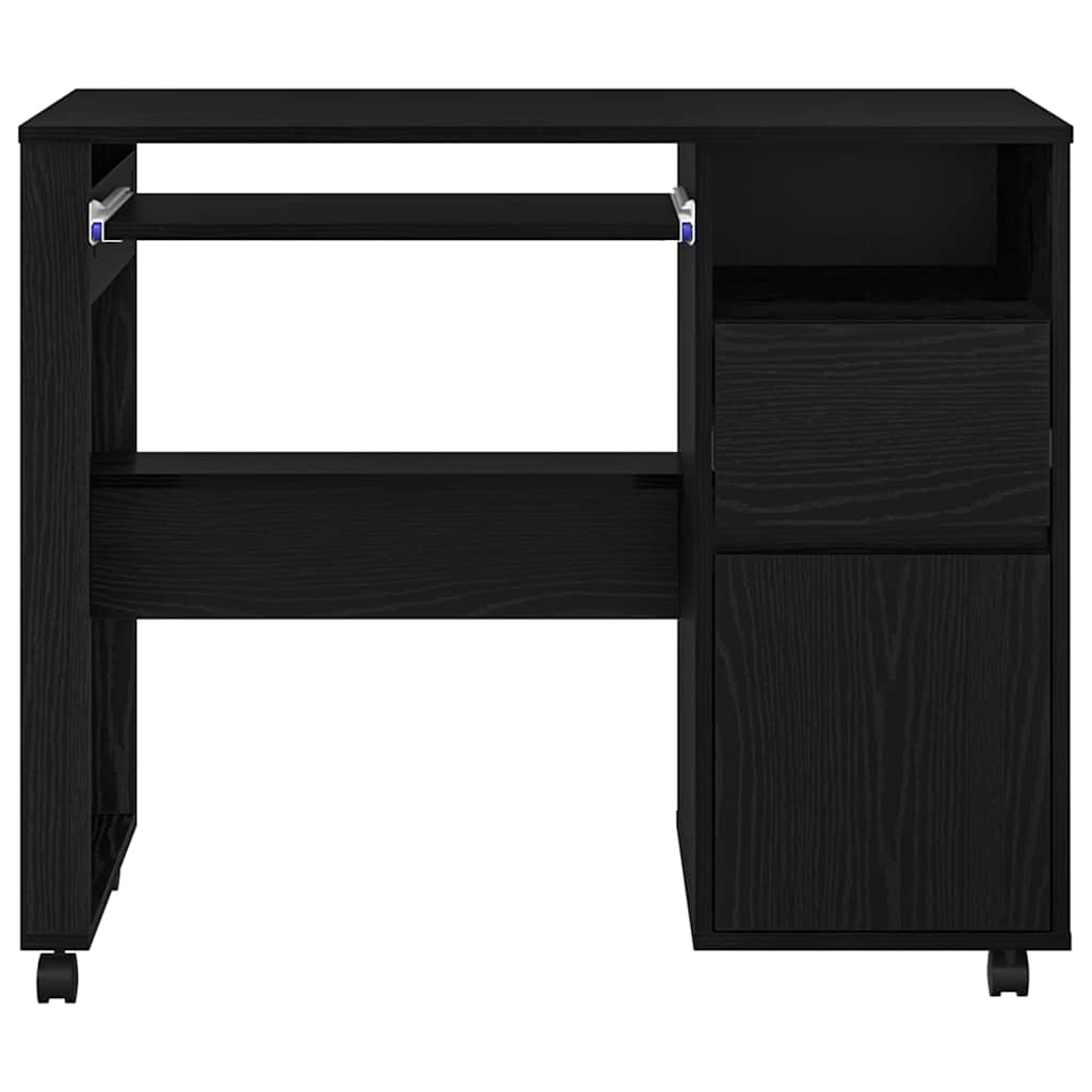 Bureau met Wielen Zwart Eiken 91 x 50 x 77 cm Bewerkt hout is nu te koop bij PeponiXL, paradijselijk wonen!