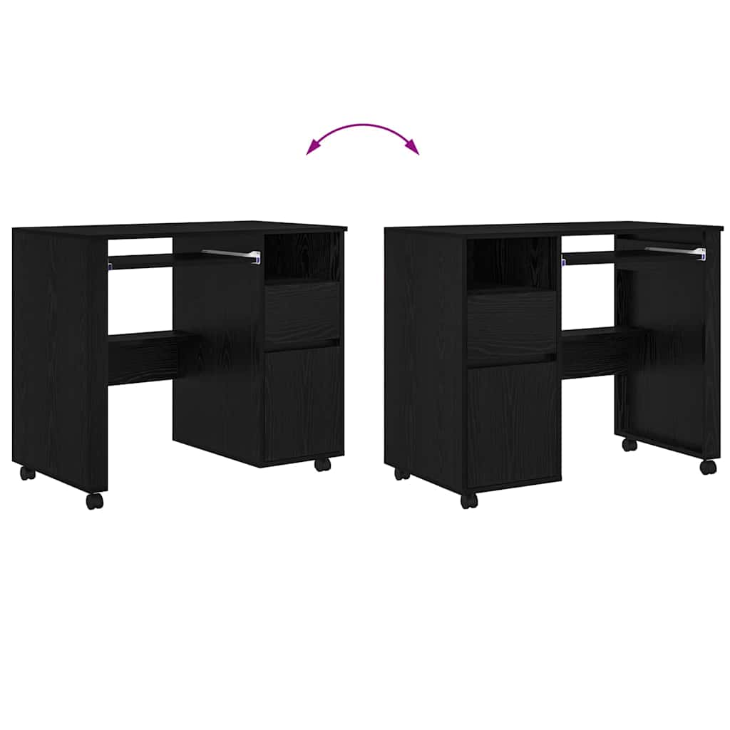 Bureau met Wielen Zwart Eiken 91 x 50 x 77 cm Bewerkt hout is nu te koop bij PeponiXL, paradijselijk wonen!