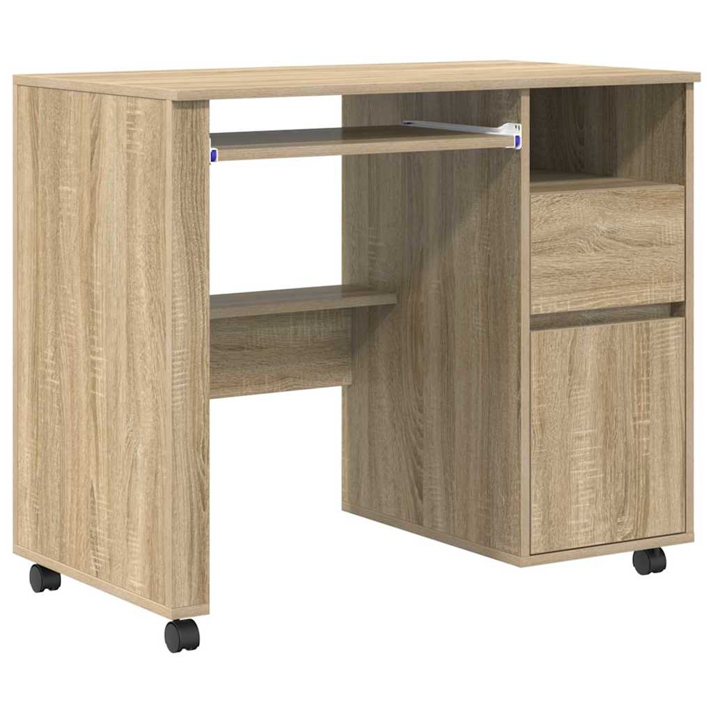 Bureau met Wielen Sonoma Eiken 91 x 50 x 77 cm Bewerkt hout is nu te koop bij PeponiXL, paradijselijk wonen!