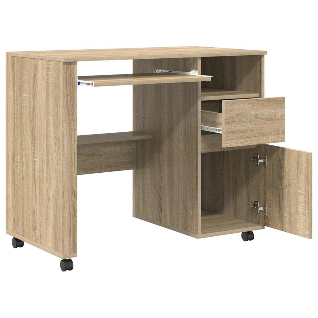 Bureau met Wielen Sonoma Eiken 91 x 50 x 77 cm Bewerkt hout is nu te koop bij PeponiXL, paradijselijk wonen!