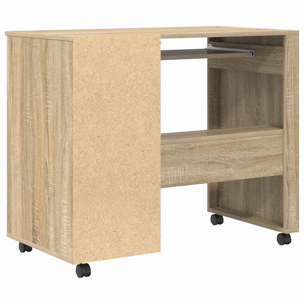 Bureau met Wielen Sonoma Eiken 91 x 50 x 77 cm Bewerkt hout is nu te koop bij PeponiXL, paradijselijk wonen!