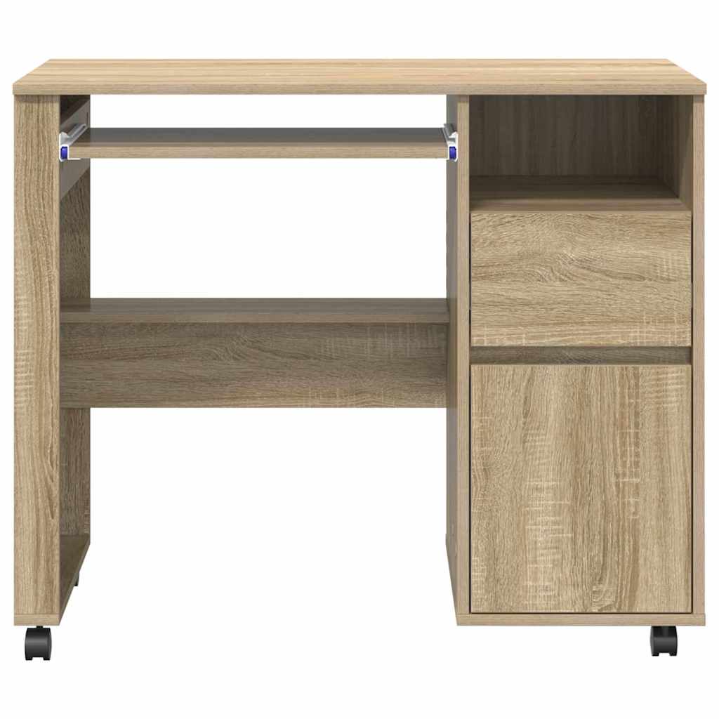 Bureau met Wielen Sonoma Eiken 91 x 50 x 77 cm Bewerkt hout is nu te koop bij PeponiXL, paradijselijk wonen!