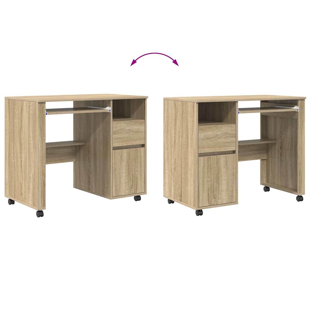 Bureau met Wielen Sonoma Eiken 91 x 50 x 77 cm Bewerkt hout is nu te koop bij PeponiXL, paradijselijk wonen!