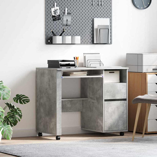 Bureau met Wielen Beton Grijs 91 x 50 x 77 cm Bewerkt hout is nu te koop bij PeponiXL, paradijselijk wonen!