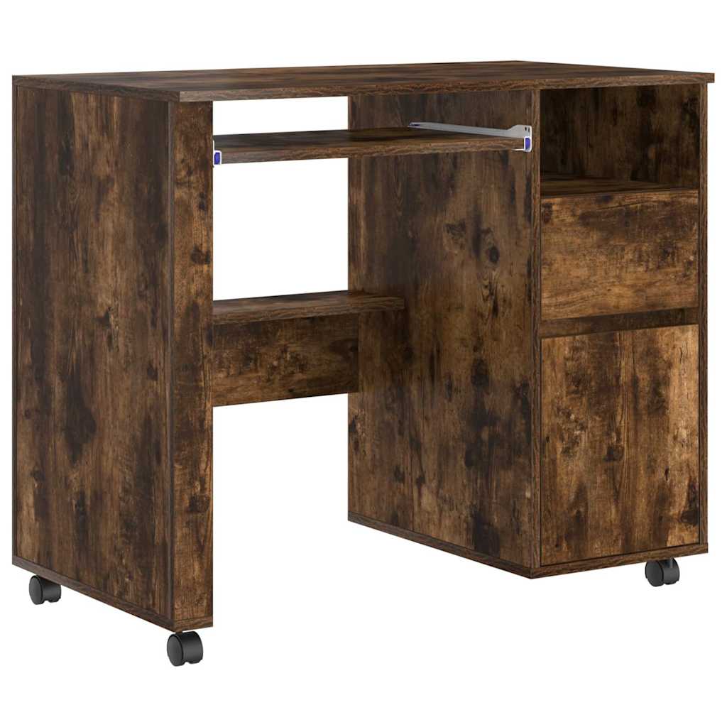 Bureau met Wielen Gerookt eiken 91 x 50 x 77 cm Bewerkt hout is nu te koop bij PeponiXL, paradijselijk wonen!