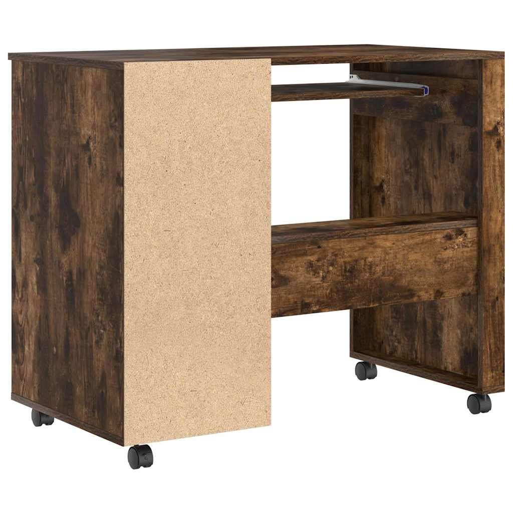 Bureau met Wielen Gerookt eiken 91 x 50 x 77 cm Bewerkt hout is nu te koop bij PeponiXL, paradijselijk wonen!