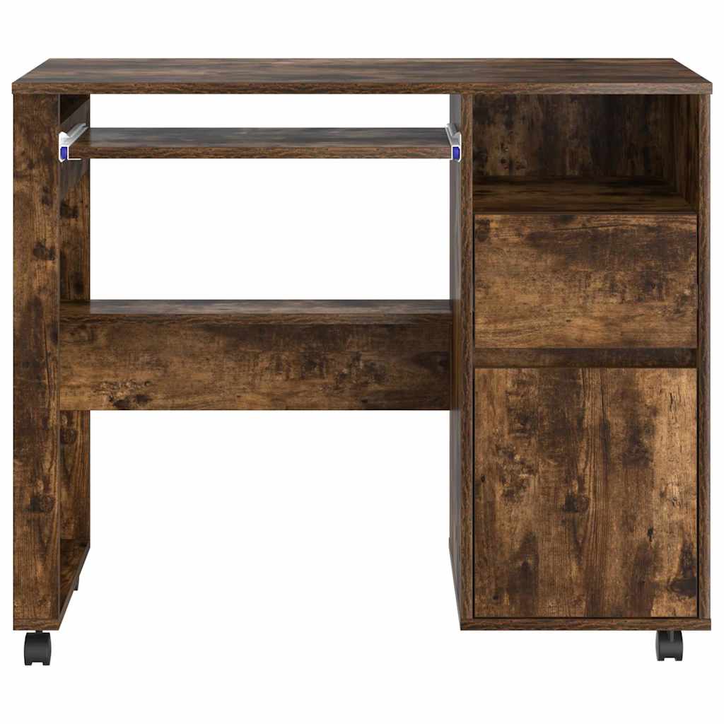 Bureau met Wielen Gerookt eiken 91 x 50 x 77 cm Bewerkt hout is nu te koop bij PeponiXL, paradijselijk wonen!