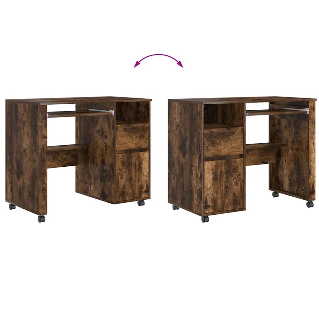 Bureau met Wielen Gerookt eiken 91 x 50 x 77 cm Bewerkt hout is nu te koop bij PeponiXL, paradijselijk wonen!