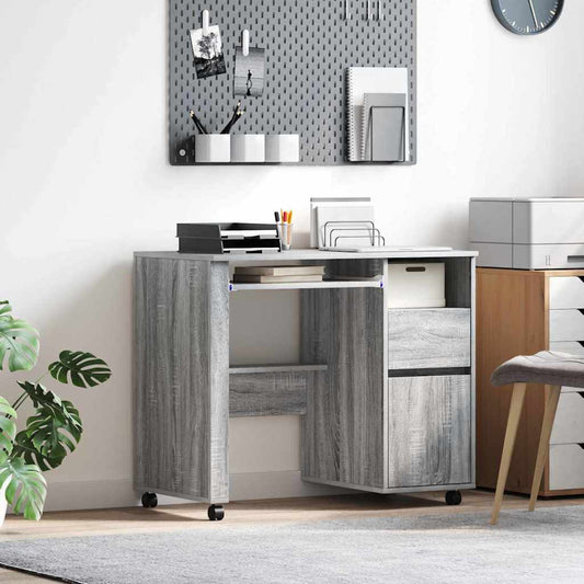 Bureau met Wielen Grijs Sonoma 91 x 50 x 77 cm Bewerkt hout is nu te koop bij PeponiXL, paradijselijk wonen!
