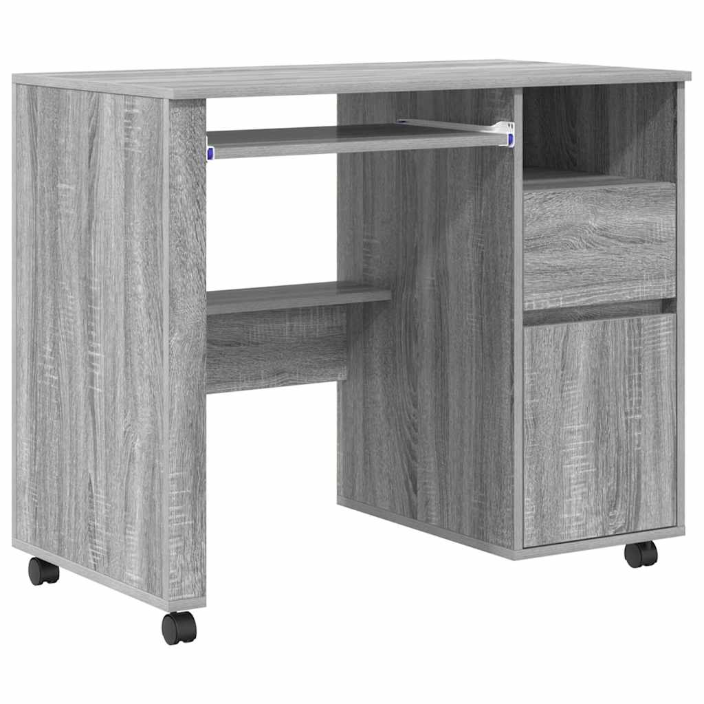 Bureau met Wielen Grijs Sonoma 91 x 50 x 77 cm Bewerkt hout is nu te koop bij PeponiXL, paradijselijk wonen!