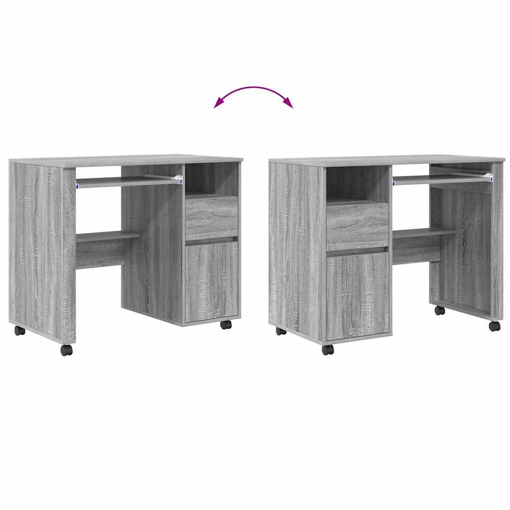 Bureau met Wielen Grijs Sonoma 91 x 50 x 77 cm Bewerkt hout is nu te koop bij PeponiXL, paradijselijk wonen!