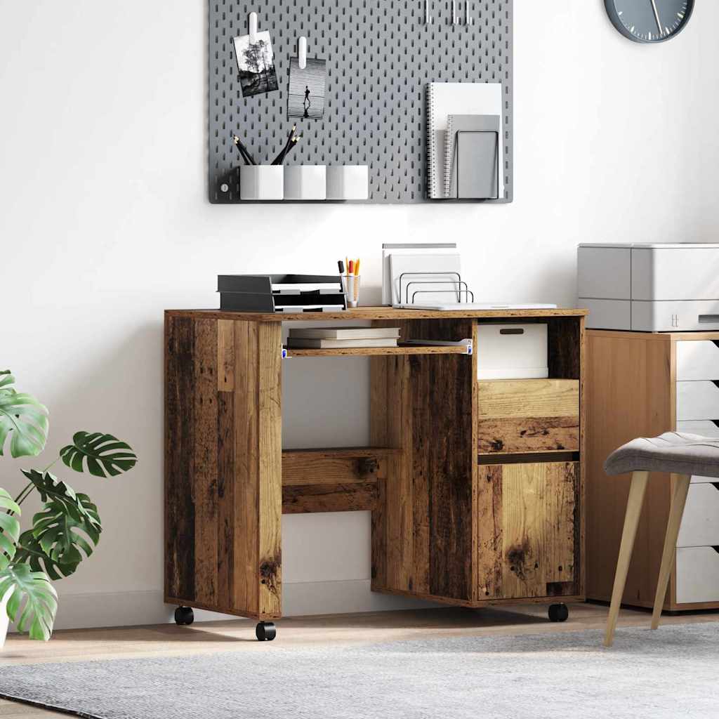Bureau met Wielen Oud Hout 91 x 50 x 77 cm Bewerkt hout is nu te koop bij PeponiXL, paradijselijk wonen!