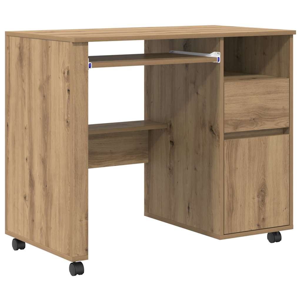 Bureau met Wielen Artisan Eiken 91 x 50 x 77 cm Bewerkt hout is nu te koop bij PeponiXL, paradijselijk wonen!