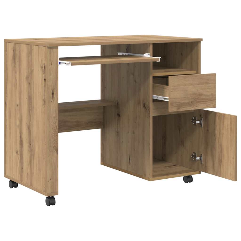 Bureau met Wielen Artisan Eiken 91 x 50 x 77 cm Bewerkt hout is nu te koop bij PeponiXL, paradijselijk wonen!