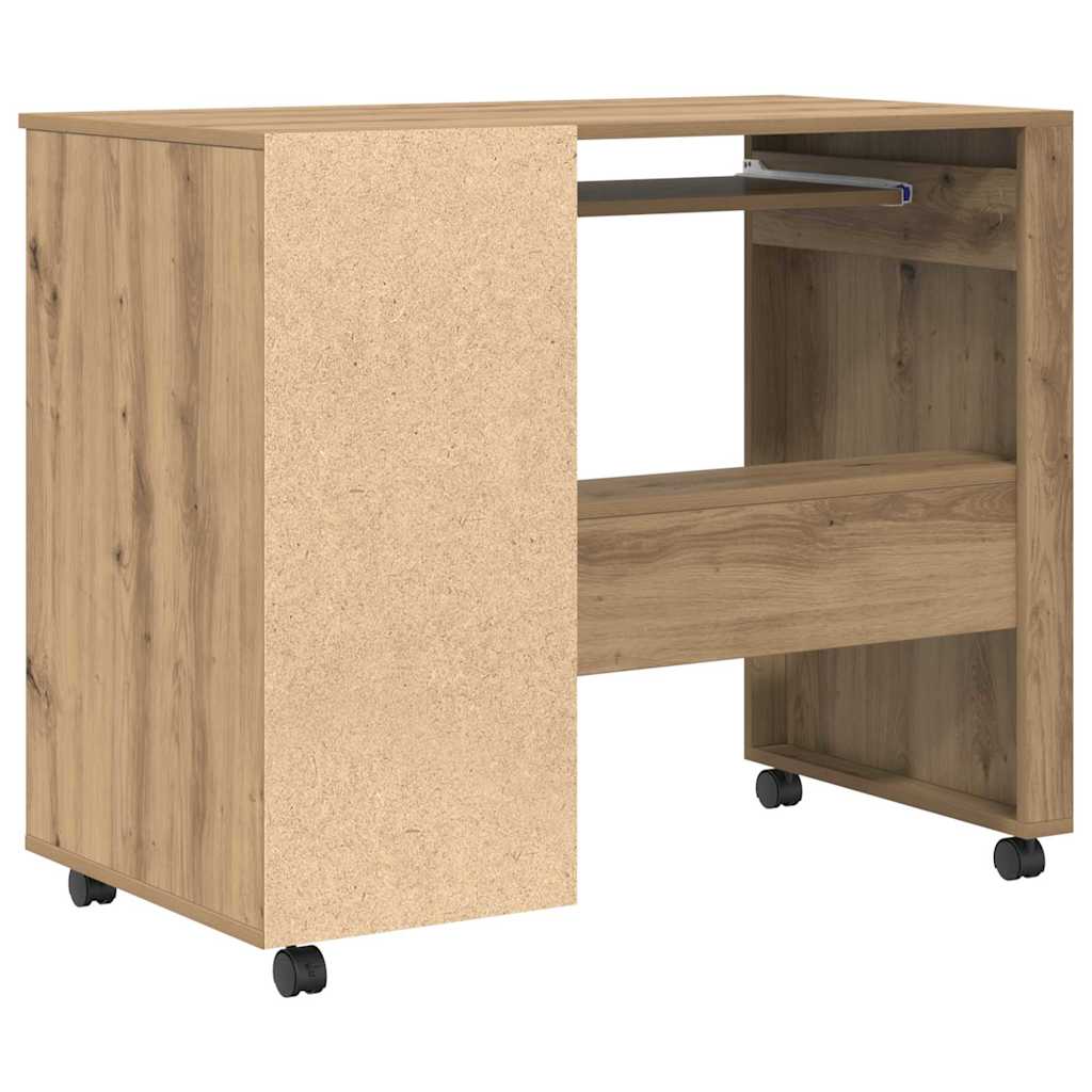 Bureau met Wielen Artisan Eiken 91 x 50 x 77 cm Bewerkt hout is nu te koop bij PeponiXL, paradijselijk wonen!