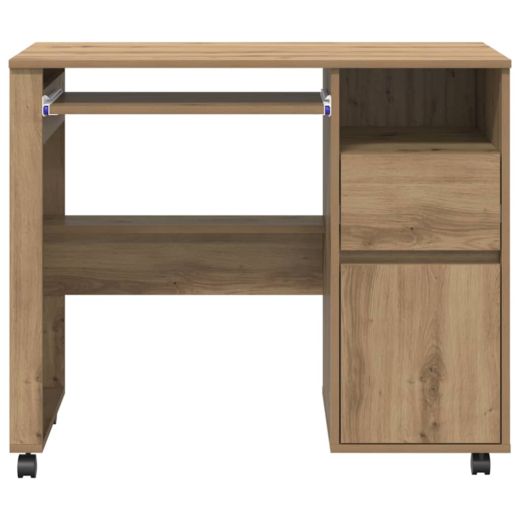 Bureau met Wielen Artisan Eiken 91 x 50 x 77 cm Bewerkt hout is nu te koop bij PeponiXL, paradijselijk wonen!