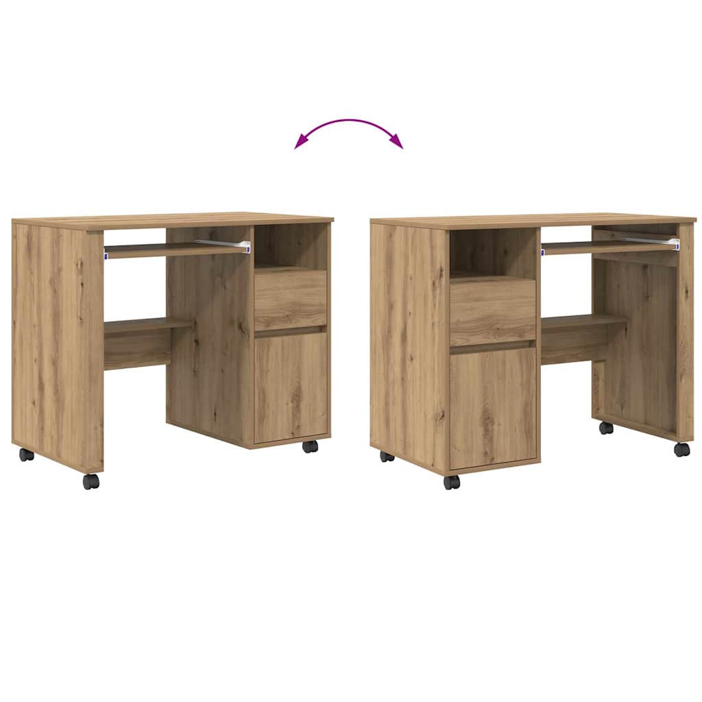 Bureau met Wielen Artisan Eiken 91 x 50 x 77 cm Bewerkt hout is nu te koop bij PeponiXL, paradijselijk wonen!