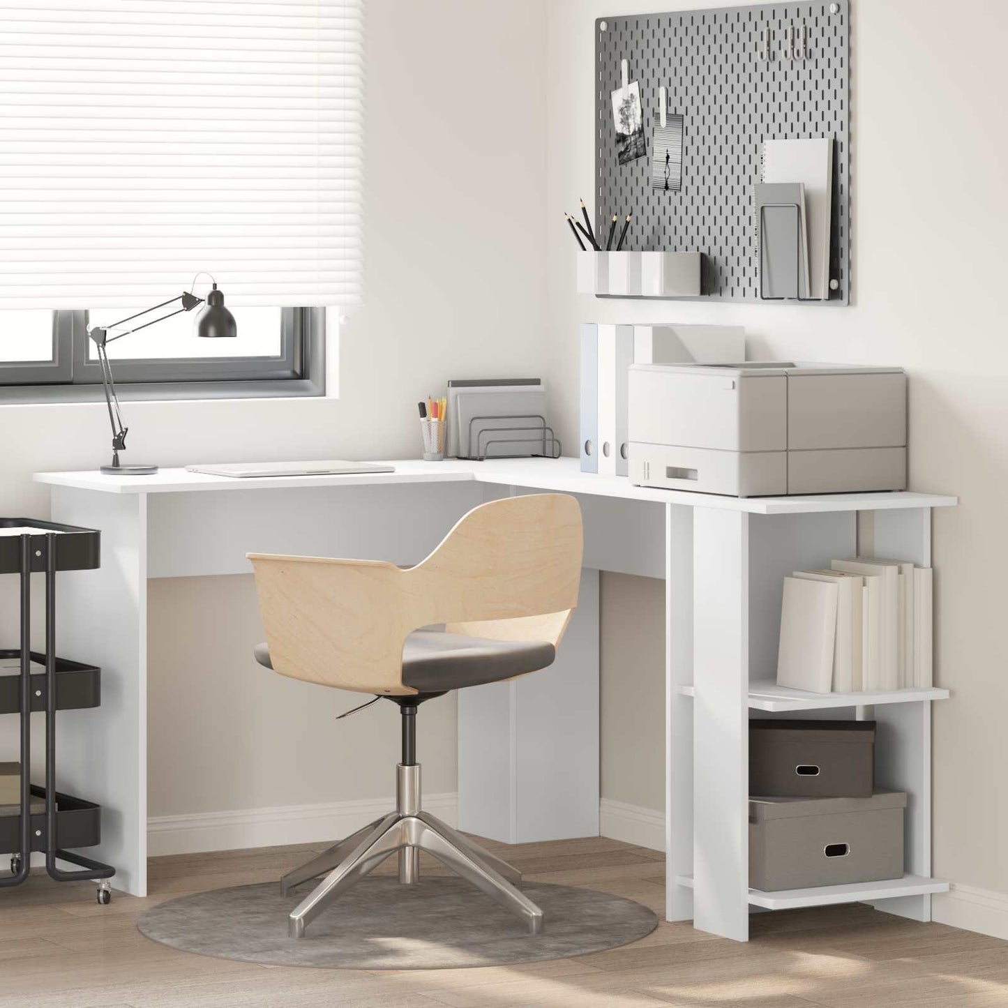 Hoekbureau met plank Wit 140 x 113,5 x 75 cm Bewerkt hout is nu te koop bij PeponiXL, paradijselijk wonen!