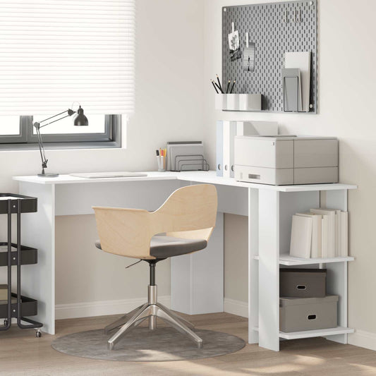 Hoekbureau met plank Wit 140 x 113,5 x 75 cm Bewerkt hout is nu te koop bij PeponiXL, paradijselijk wonen!