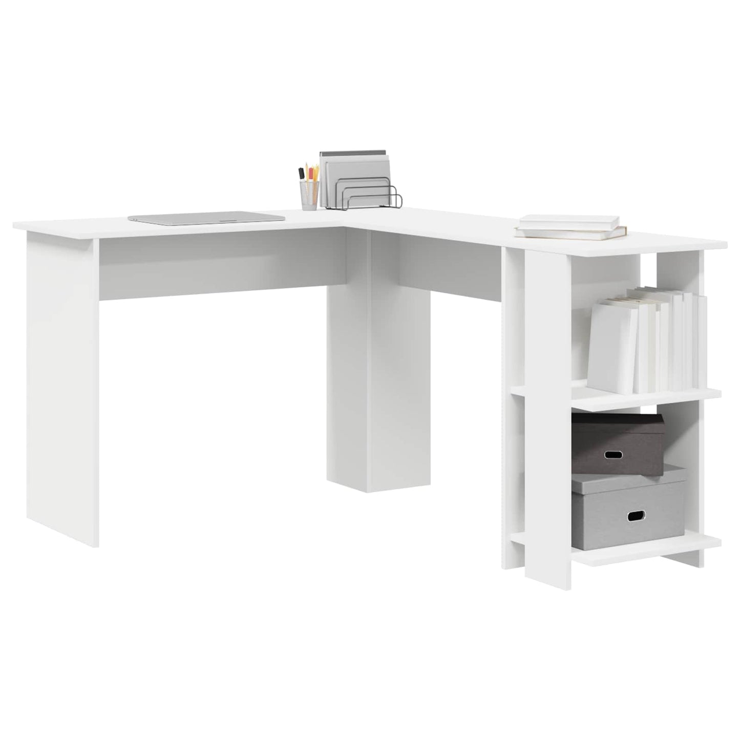 Hoekbureau met plank Wit 140 x 113,5 x 75 cm Bewerkt hout is nu te koop bij PeponiXL, paradijselijk wonen!