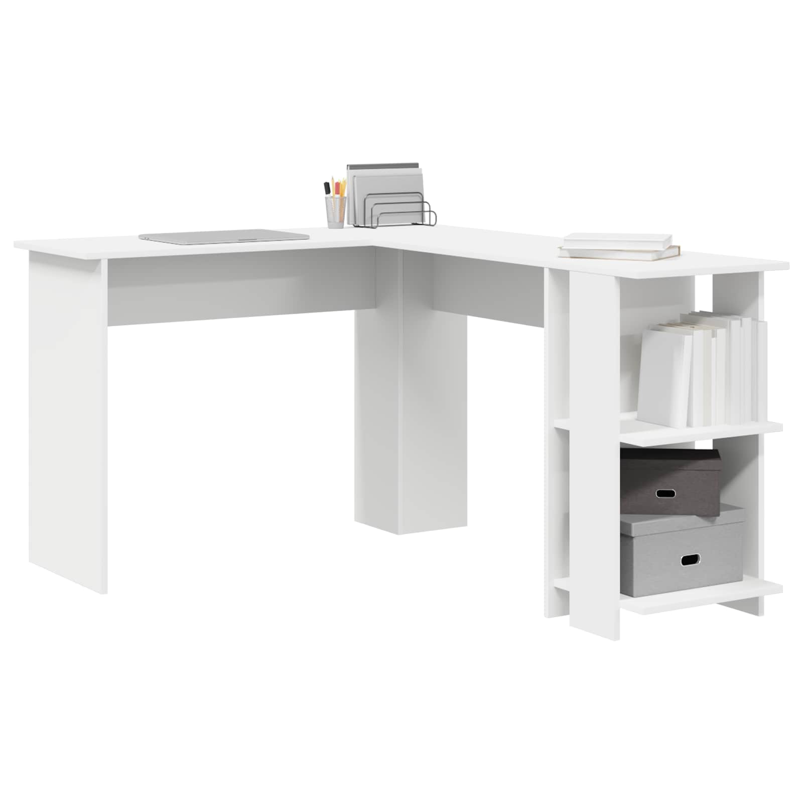 Hoekbureau met plank Wit 140 x 113,5 x 75 cm Bewerkt hout is nu te koop bij PeponiXL, paradijselijk wonen!