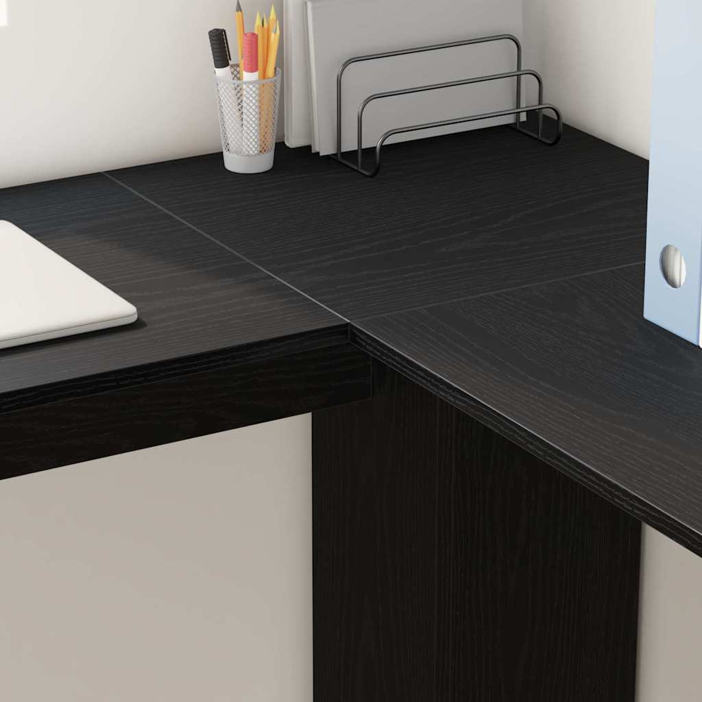 Hoekbureau Zwart Eiken 140 x 113,5 x 75 cm Bewerkt hout is nu te koop bij PeponiXL, paradijselijk wonen!