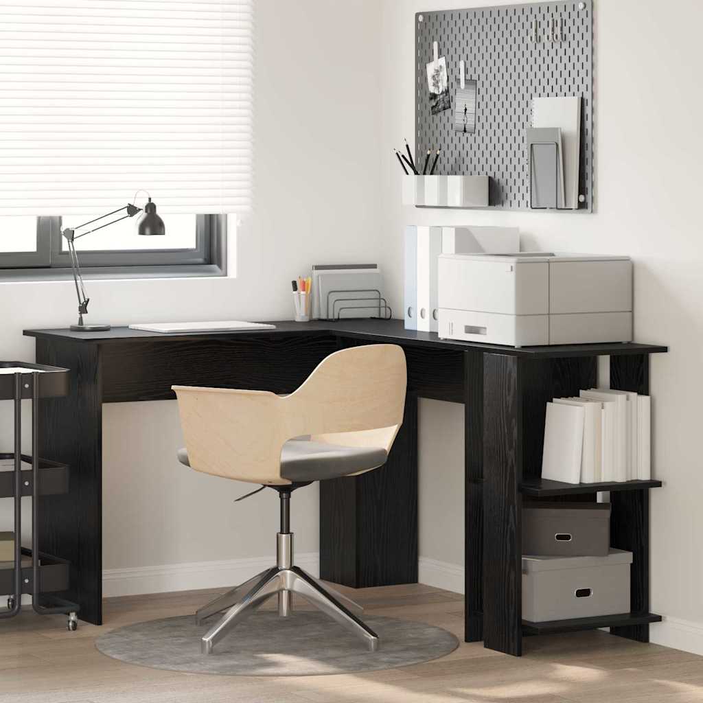 Hoekbureau Zwart Eiken 140 x 113,5 x 75 cm Bewerkt hout is nu te koop bij PeponiXL, paradijselijk wonen!