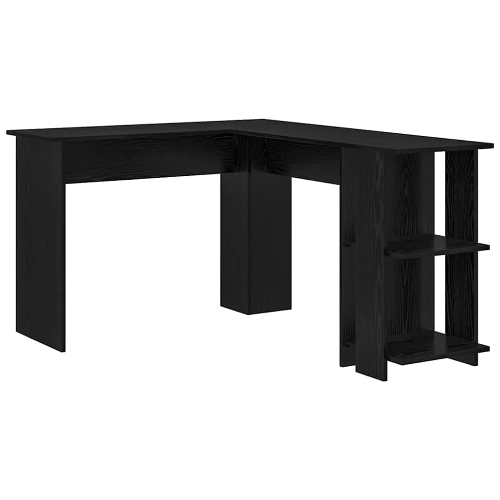 Hoekbureau Zwart Eiken 140 x 113,5 x 75 cm Bewerkt hout is nu te koop bij PeponiXL, paradijselijk wonen!