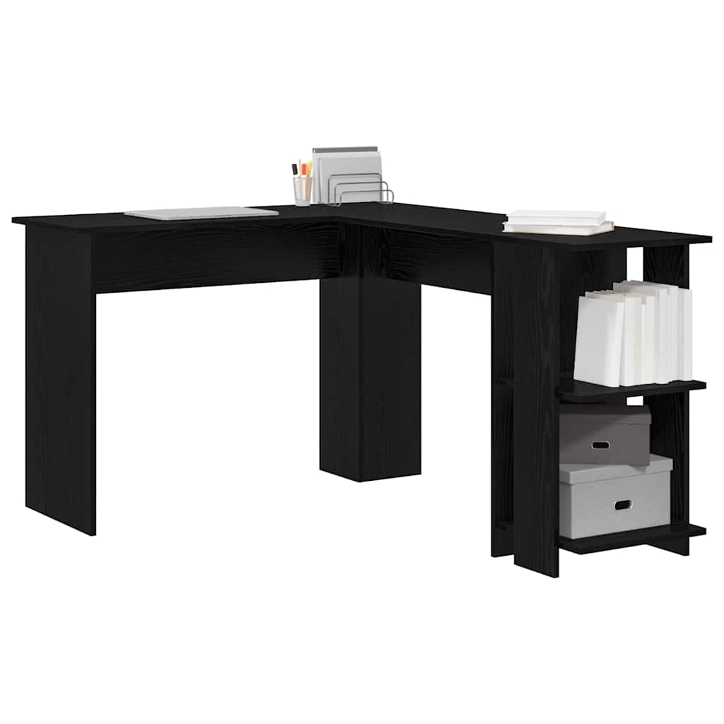Hoekbureau Zwart Eiken 140 x 113,5 x 75 cm Bewerkt hout is nu te koop bij PeponiXL, paradijselijk wonen!
