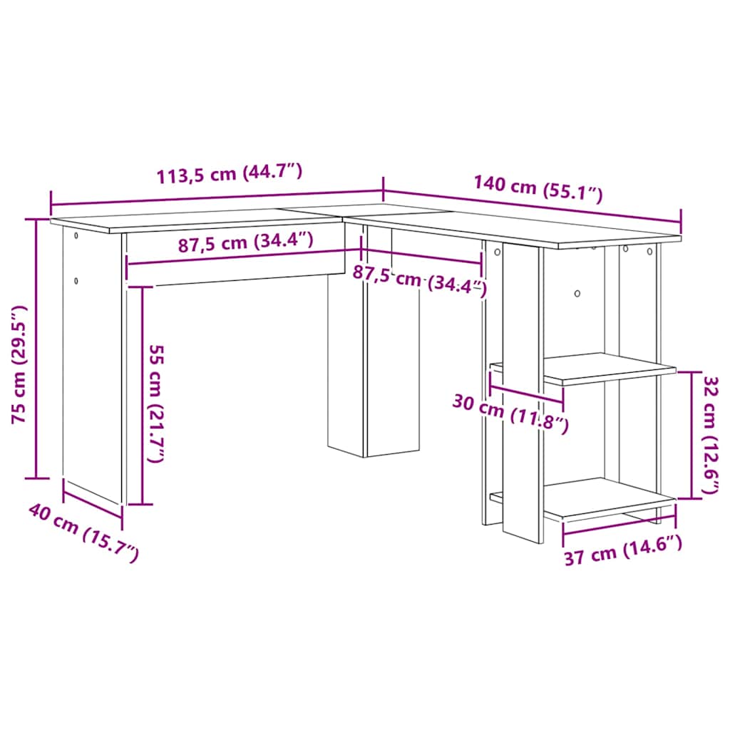 Hoekbureau Beton Grijs 140 x 113,5 x 75 cm Bewerkt hout is nu te koop bij PeponiXL, paradijselijk wonen!