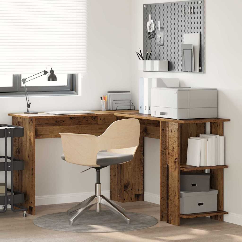 Hoekbureau met plank Oud Hout 140 x 113,5 x 75 cm Bewerkt hout is nu te koop bij PeponiXL, paradijselijk wonen!