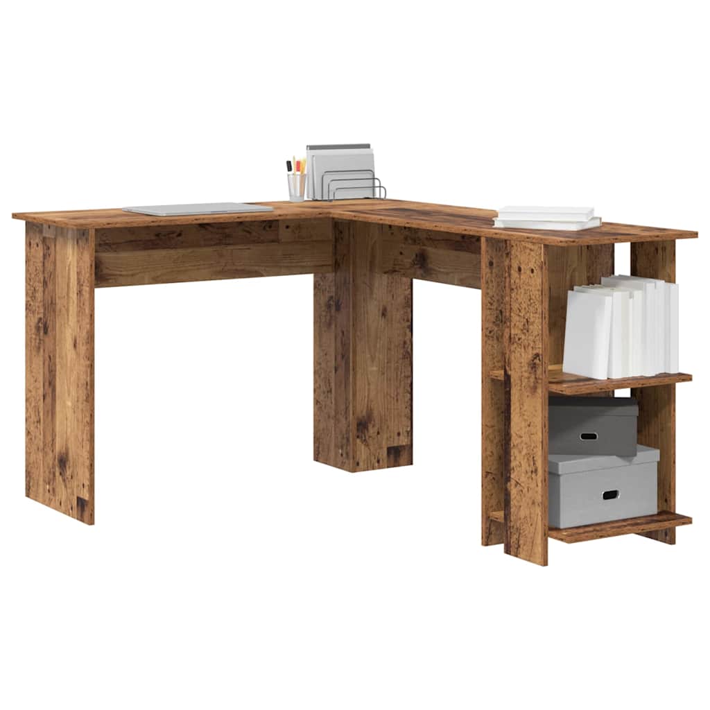 Hoekbureau met plank Oud Hout 140 x 113,5 x 75 cm Bewerkt hout is nu te koop bij PeponiXL, paradijselijk wonen!