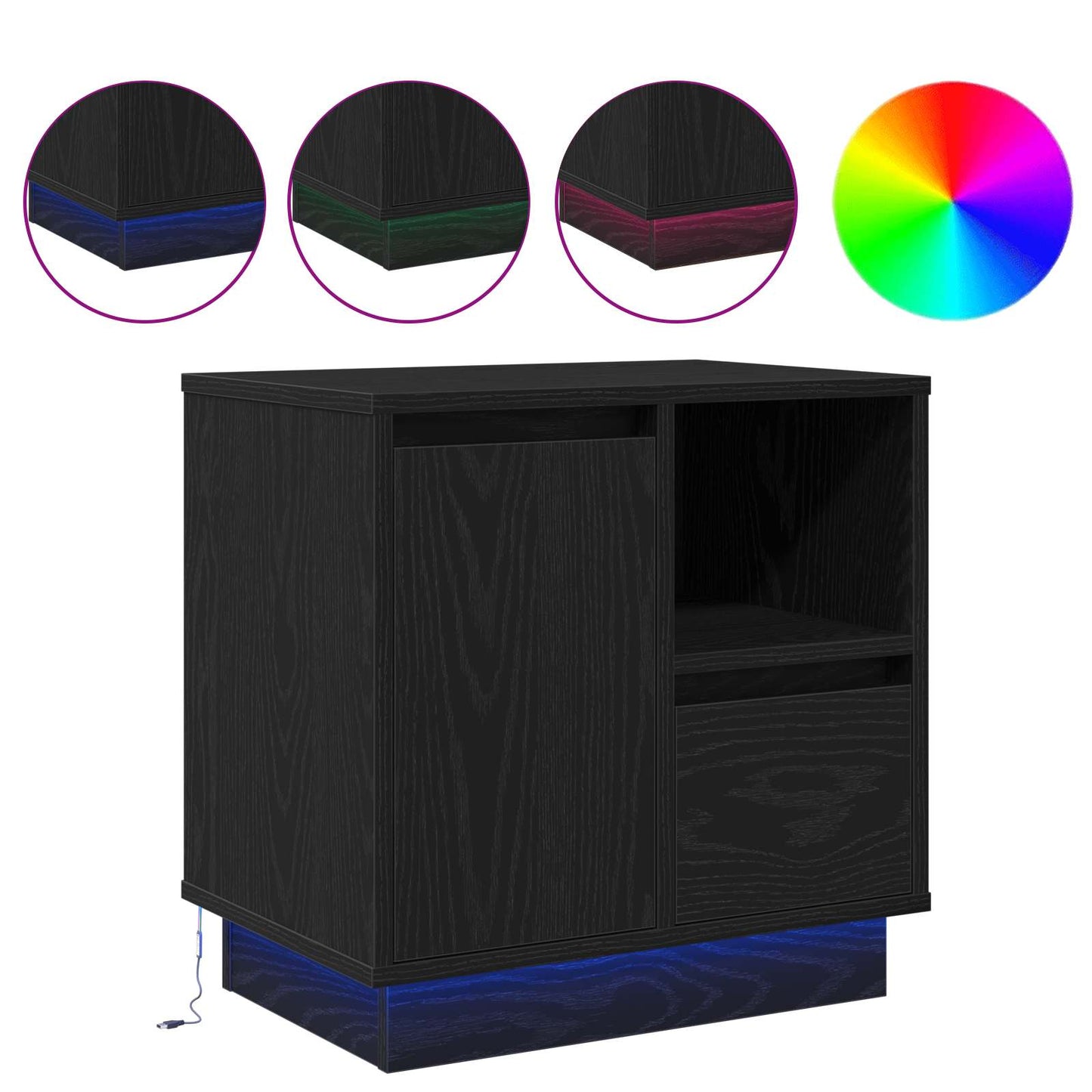 Nachtkastje Zwart Eiken 50 x 34,5 x 50 cm. Bewerkt hout is nu te koop bij PeponiXL, paradijselijk wonen!