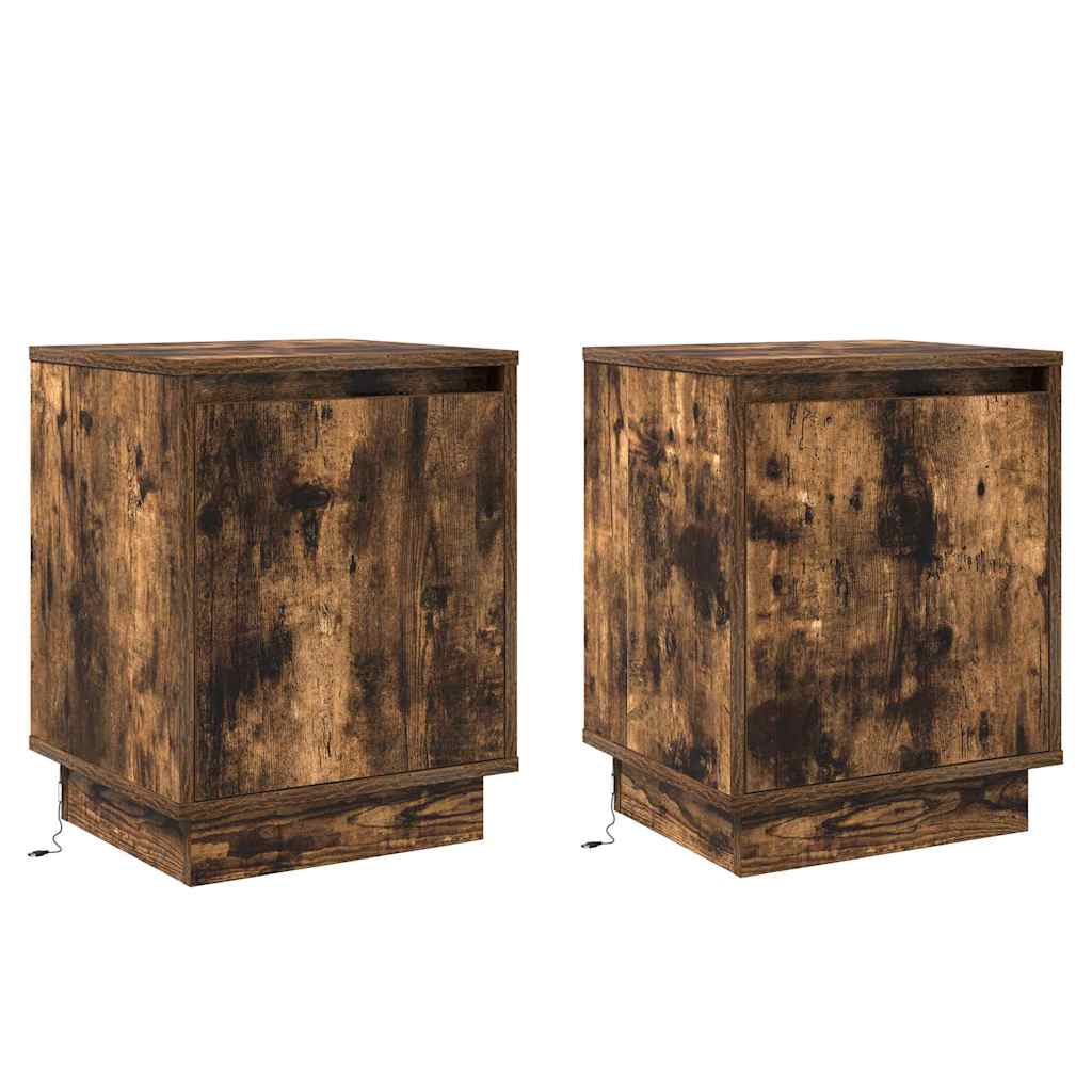 Nachtkastje 2 pcs Gerookt eiken 39 x 34.5 x 50 cm Bewerkt hout is nu te koop bij PeponiXL, paradijselijk wonen!