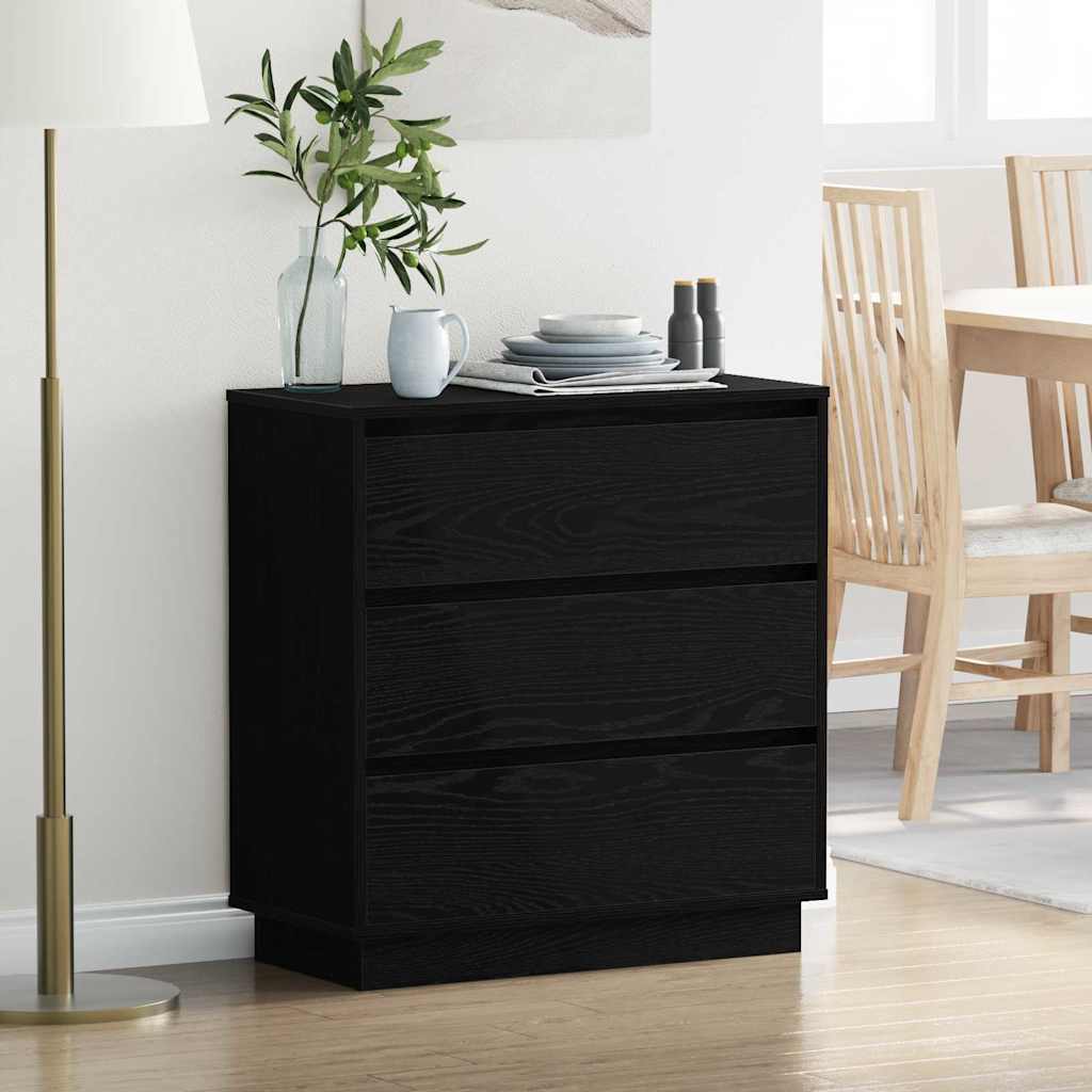 Nachtkastje met lade Zwart Eiken 71 x 34,5 x 75 cm Bewerkt hout is nu te koop bij PeponiXL, paradijselijk wonen!