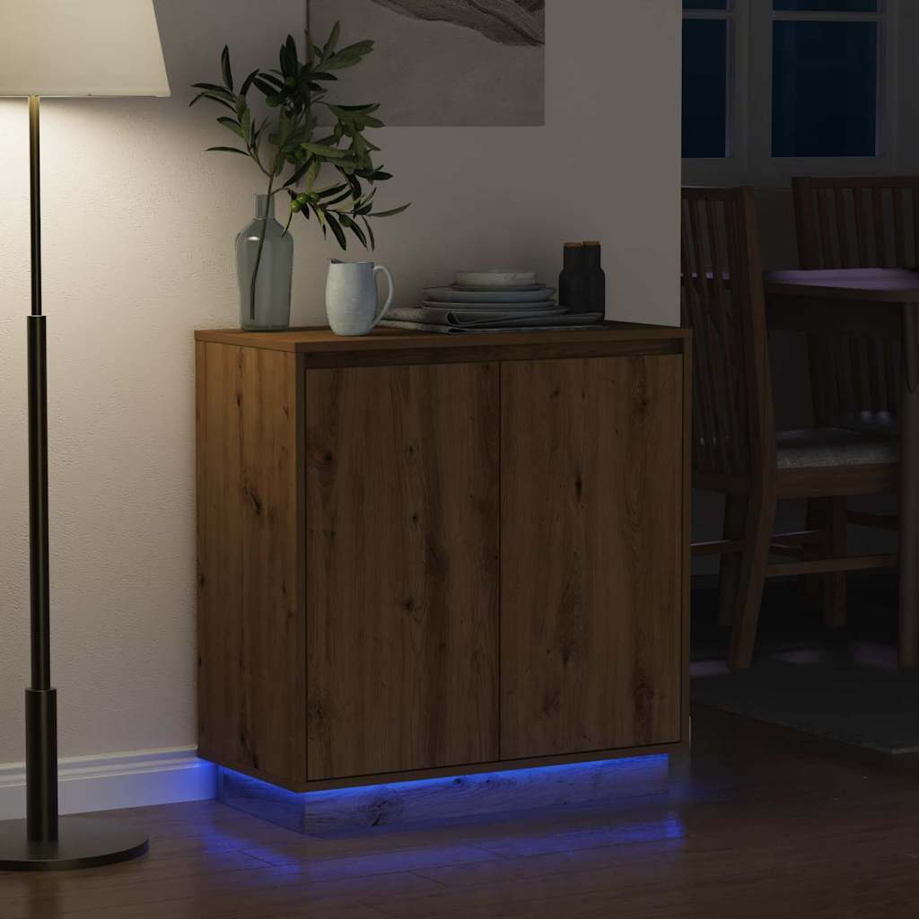 LED Sideboard Artisanaal eiken 71 x 34,5 x 75 cm Bewerkt hout is nu te koop bij PeponiXL, paradijselijk wonen!