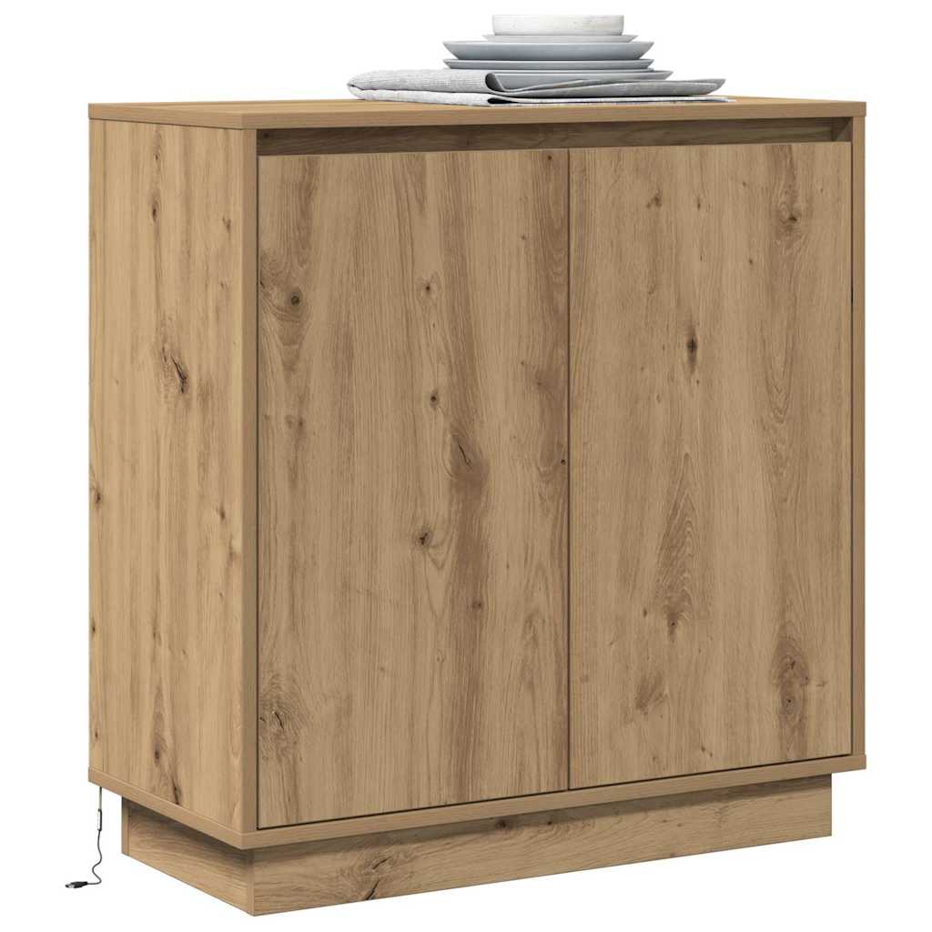 LED Sideboard Artisanaal eiken 71 x 34,5 x 75 cm Bewerkt hout is nu te koop bij PeponiXL, paradijselijk wonen!