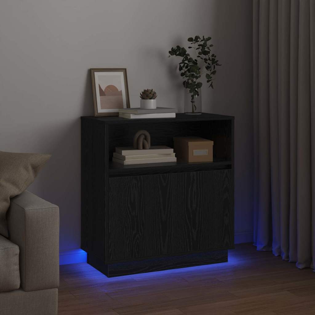 LED Sideboard Zwart Eiken 71 x 34,5 x 75 cm Bewerkt hout is nu te koop bij PeponiXL, paradijselijk wonen!