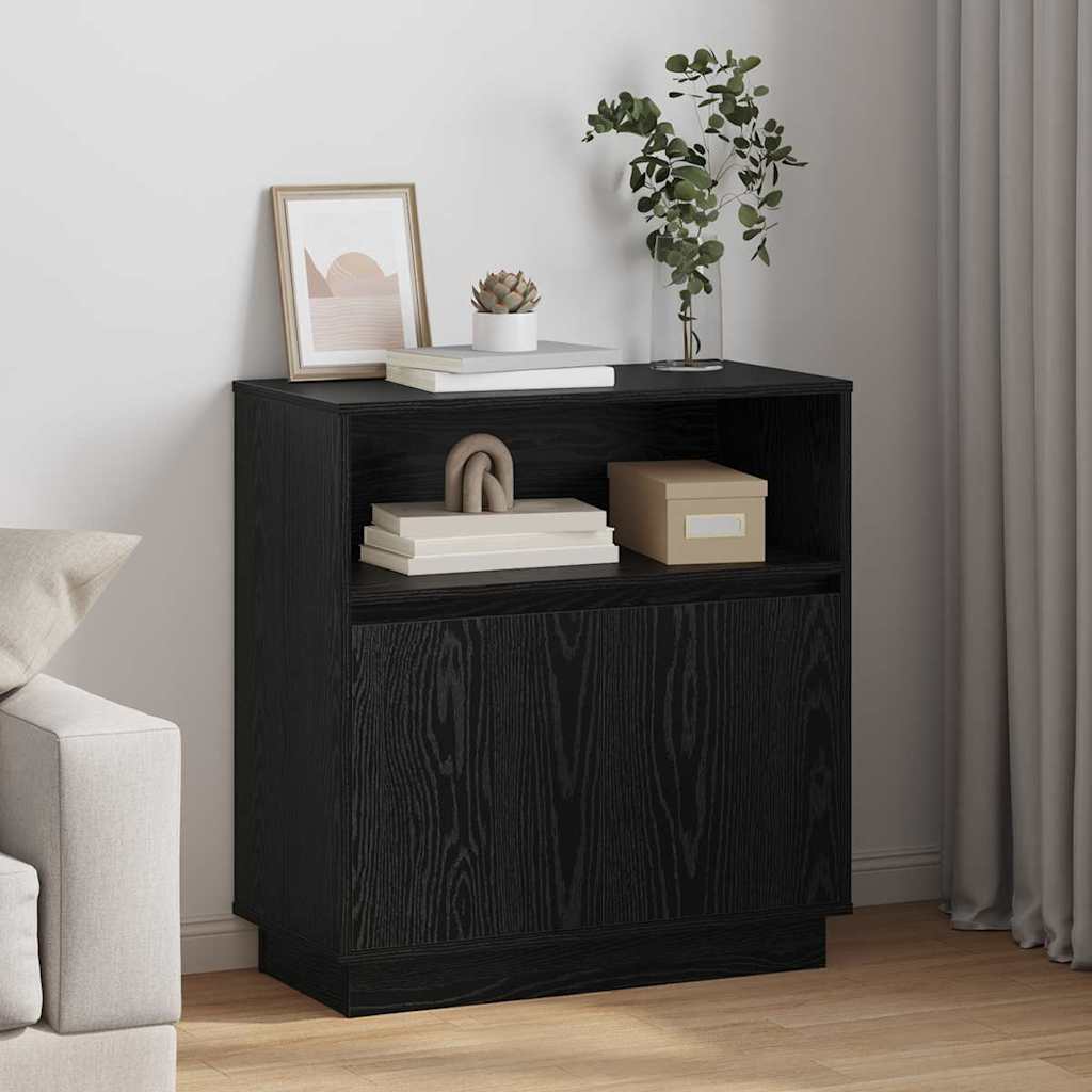 LED Sideboard Zwart Eiken 71 x 34,5 x 75 cm Bewerkt hout is nu te koop bij PeponiXL, paradijselijk wonen!