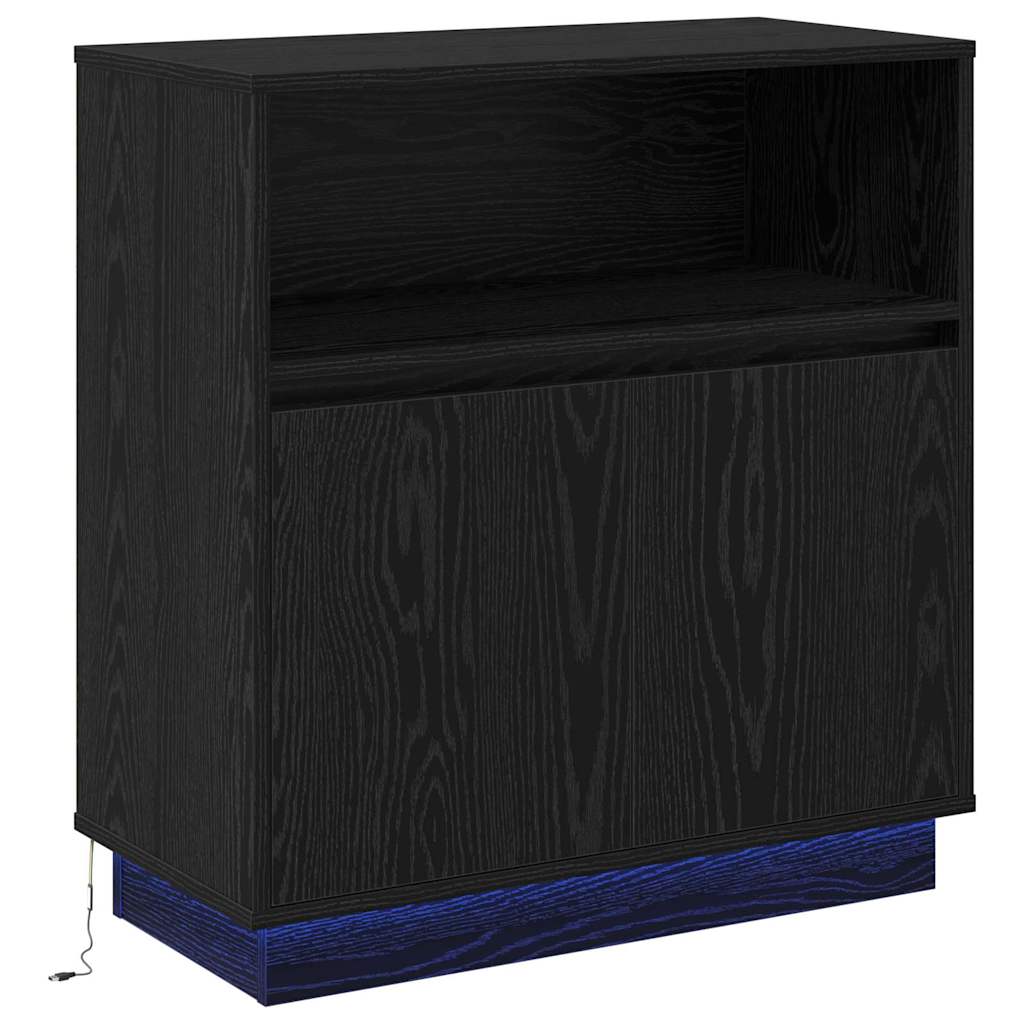 LED Sideboard Zwart Eiken 71 x 34,5 x 75 cm Bewerkt hout is nu te koop bij PeponiXL, paradijselijk wonen!