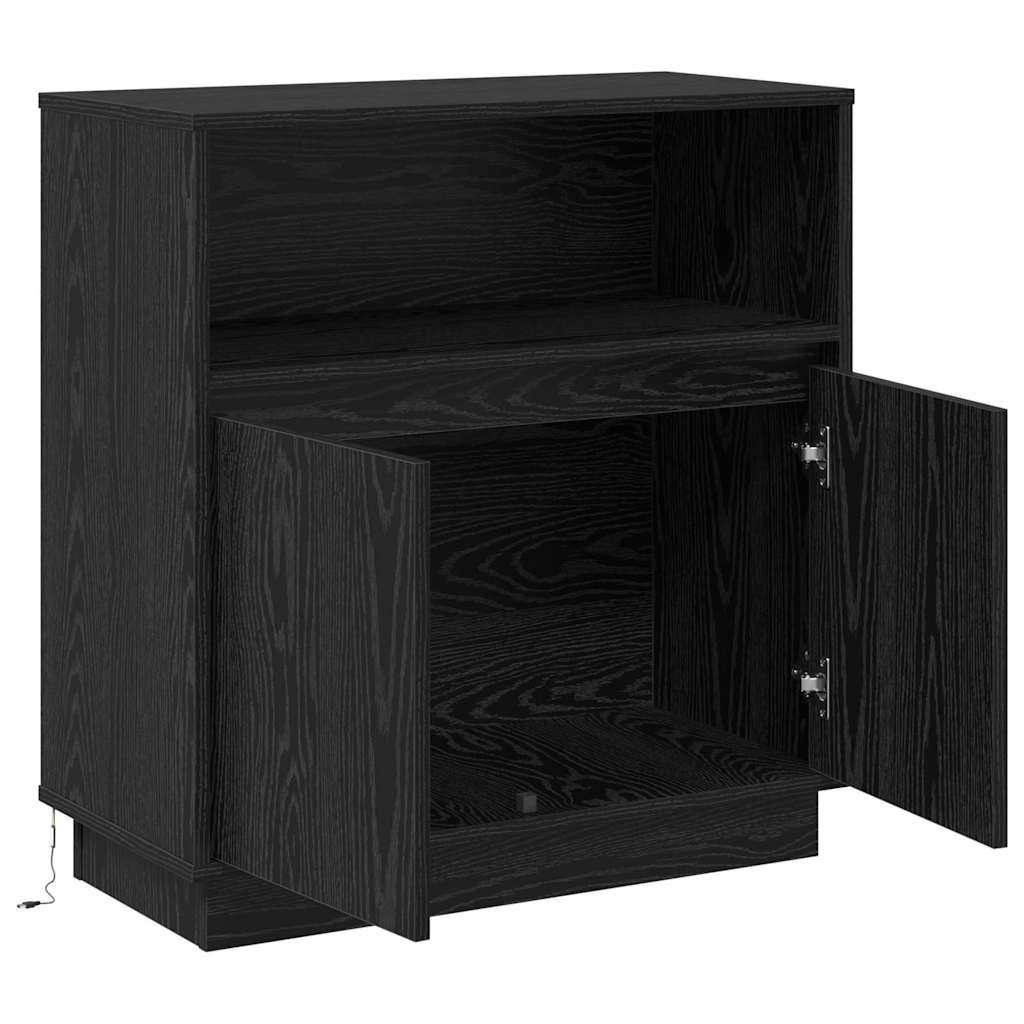 LED Sideboard Zwart Eiken 71 x 34,5 x 75 cm Bewerkt hout is nu te koop bij PeponiXL, paradijselijk wonen!