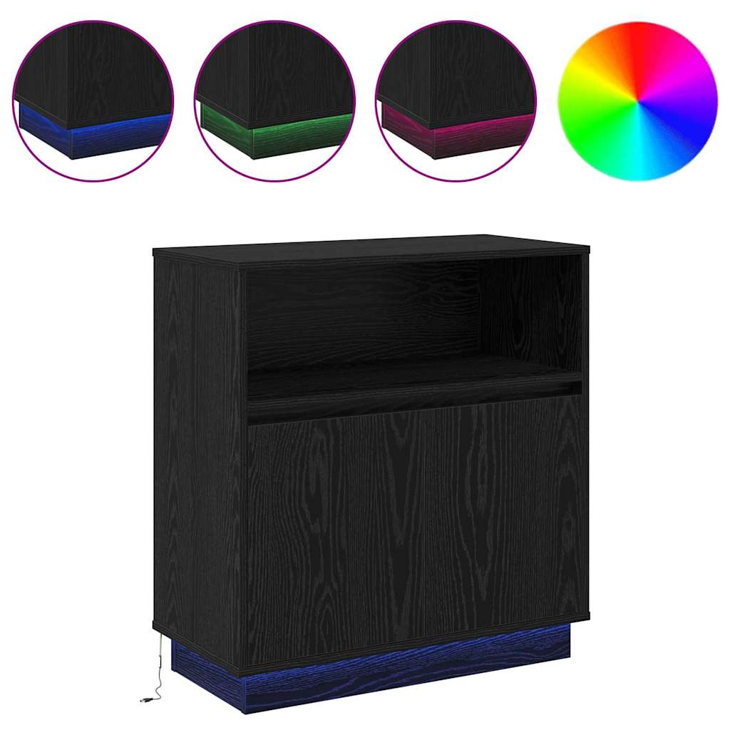 LED Sideboard Zwart Eiken 71 x 34,5 x 75 cm Bewerkt hout is nu te koop bij PeponiXL, paradijselijk wonen!