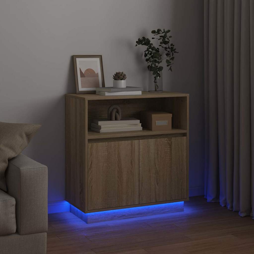 LED Sideboard Sonoma Eiken 71 x 34,5 x 75 cm Bewerkt hout is nu te koop bij PeponiXL, paradijselijk wonen!