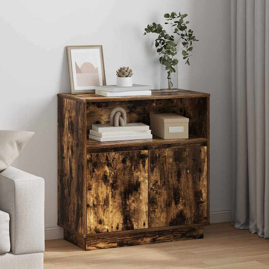 LED Sideboard Gerookt eiken 71 x 34,5 x 75 cm Bewerkt hout is nu te koop bij PeponiXL, paradijselijk wonen!
