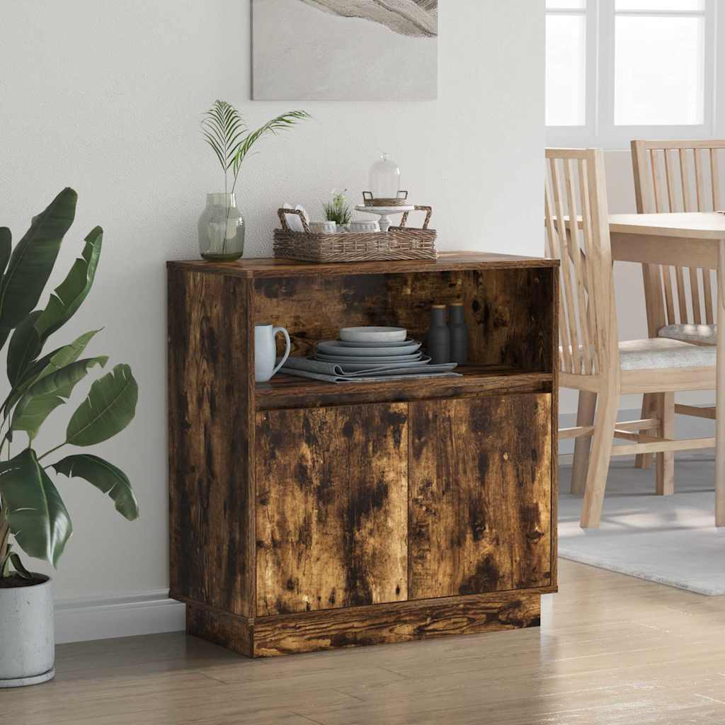 LED Sideboard Gerookt eiken 71 x 34,5 x 75 cm Bewerkt hout is nu te koop bij PeponiXL, paradijselijk wonen!